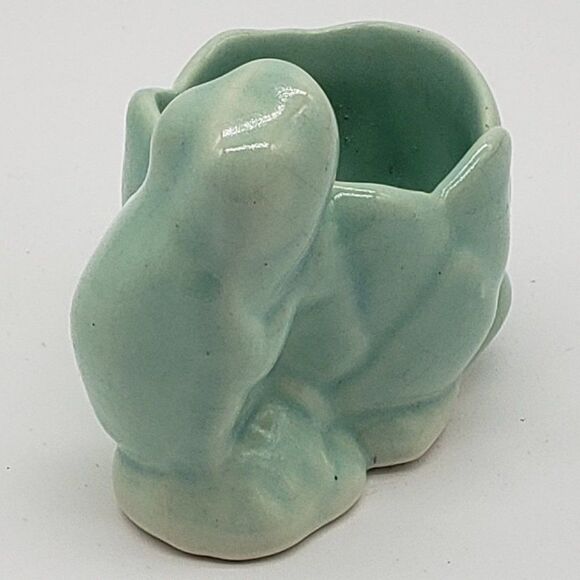 𝅺Light Teal Green Vintage Ceramic Frog on a Flower Mini Planter or Trinket Dish - Picture 5 of 9
